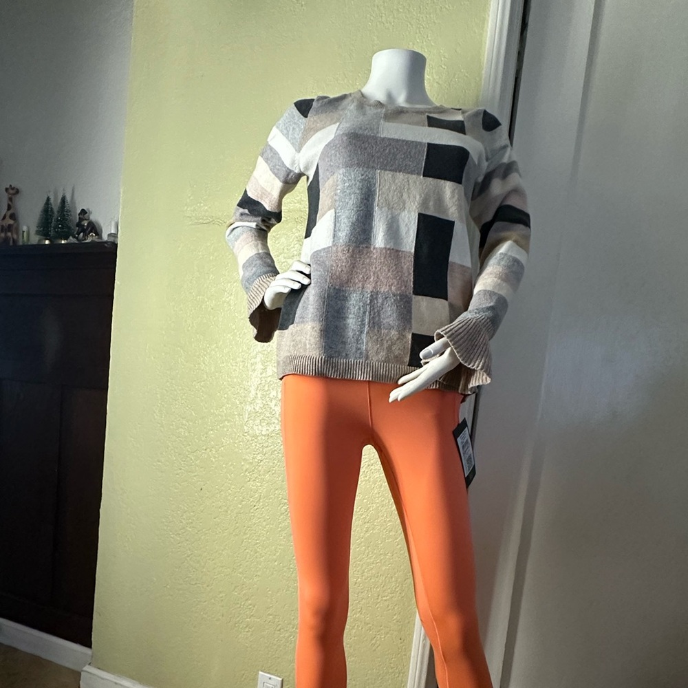 Loft Multicolor Patchwork Crew Neck Sweater - image 8